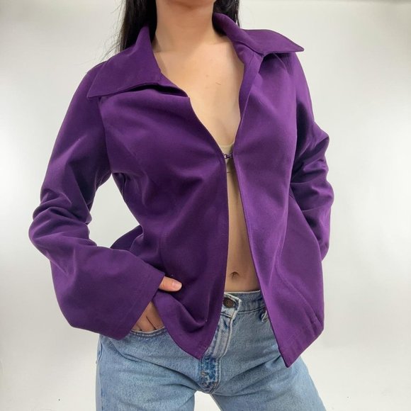 90s vintage style Deep Purple Faux Suede Jacket - Picture 7 of 13